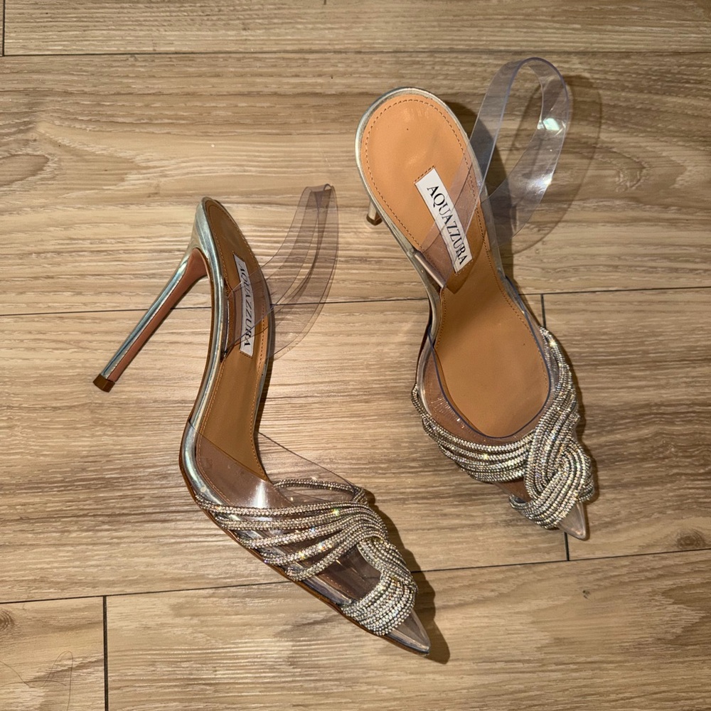 Aquazzura Gatsby Plexi Slingback Pointed-Toe Heels - Picture 2 of 6